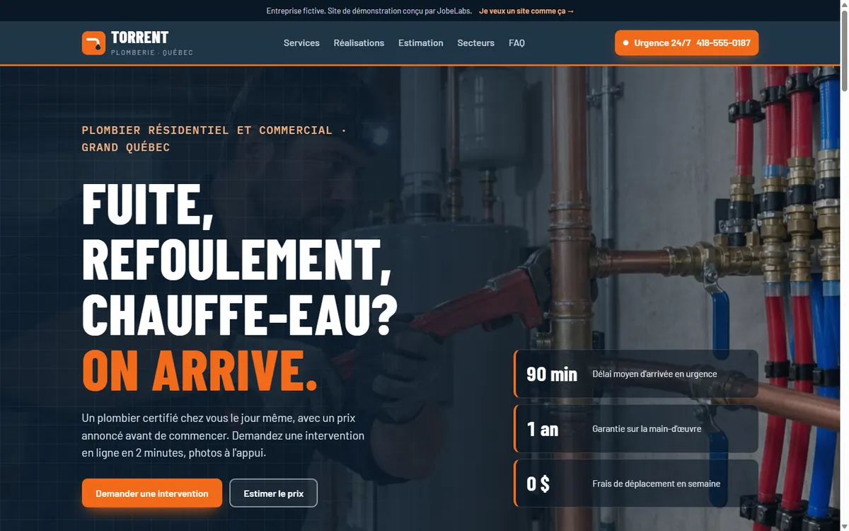 Aperçu de la démo Plumber