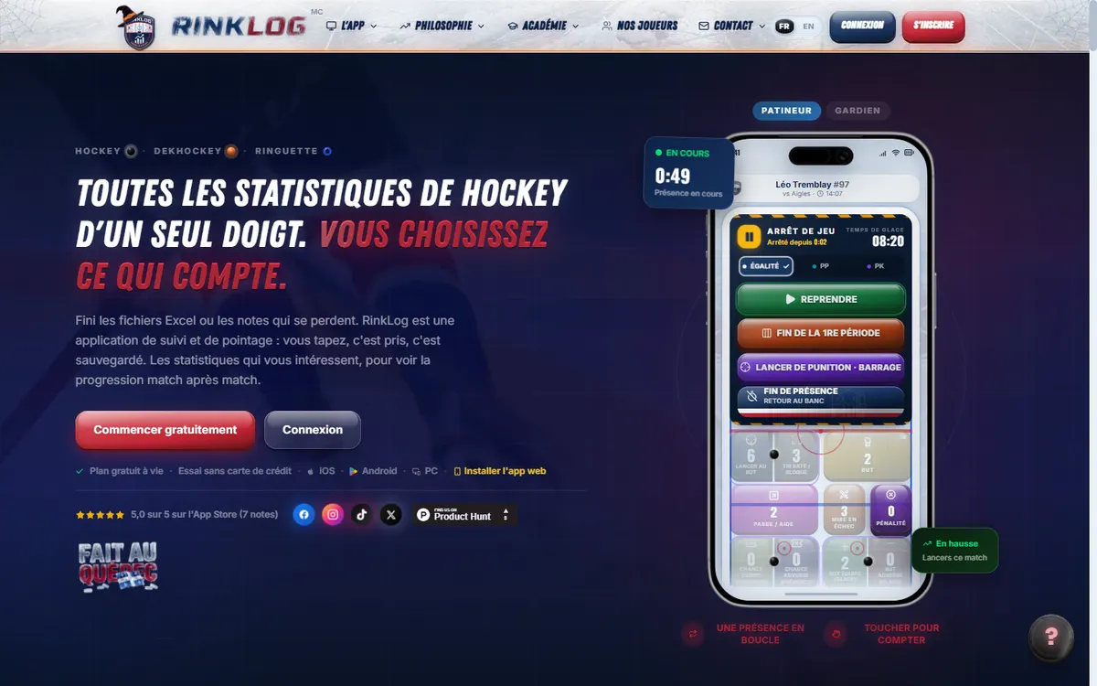 RinkLog website preview