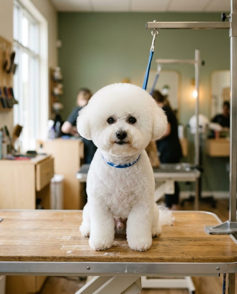 Bichon blanc à la coupe toute ronde