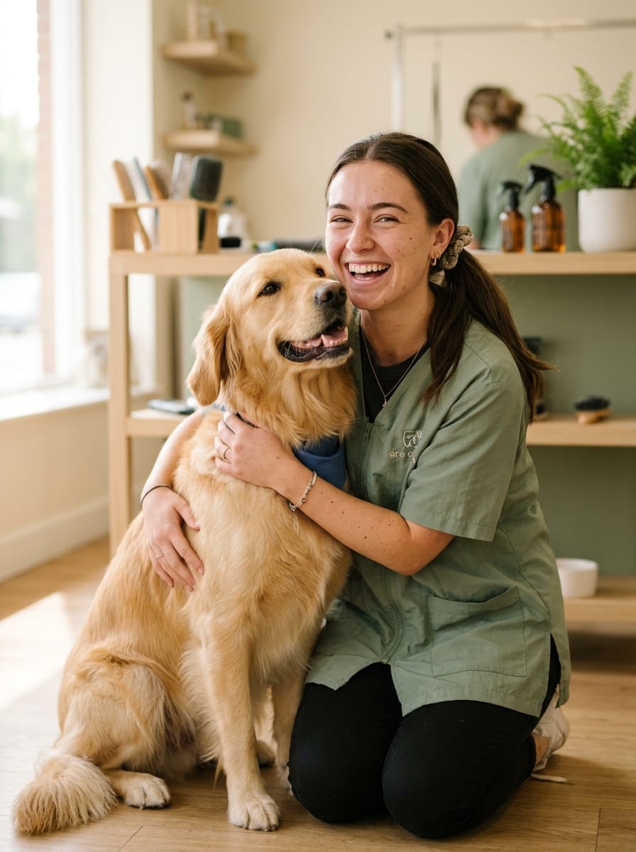 Léa avec un golden retriever