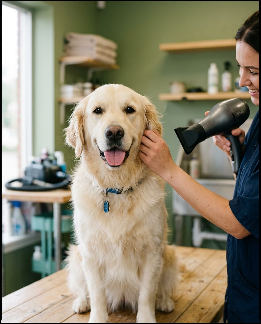 Golden retriever pendant le séchage