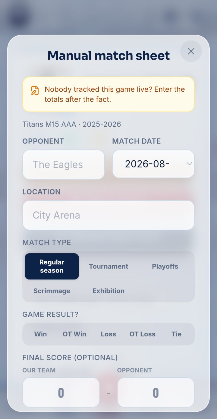 Feuille de match manuelle