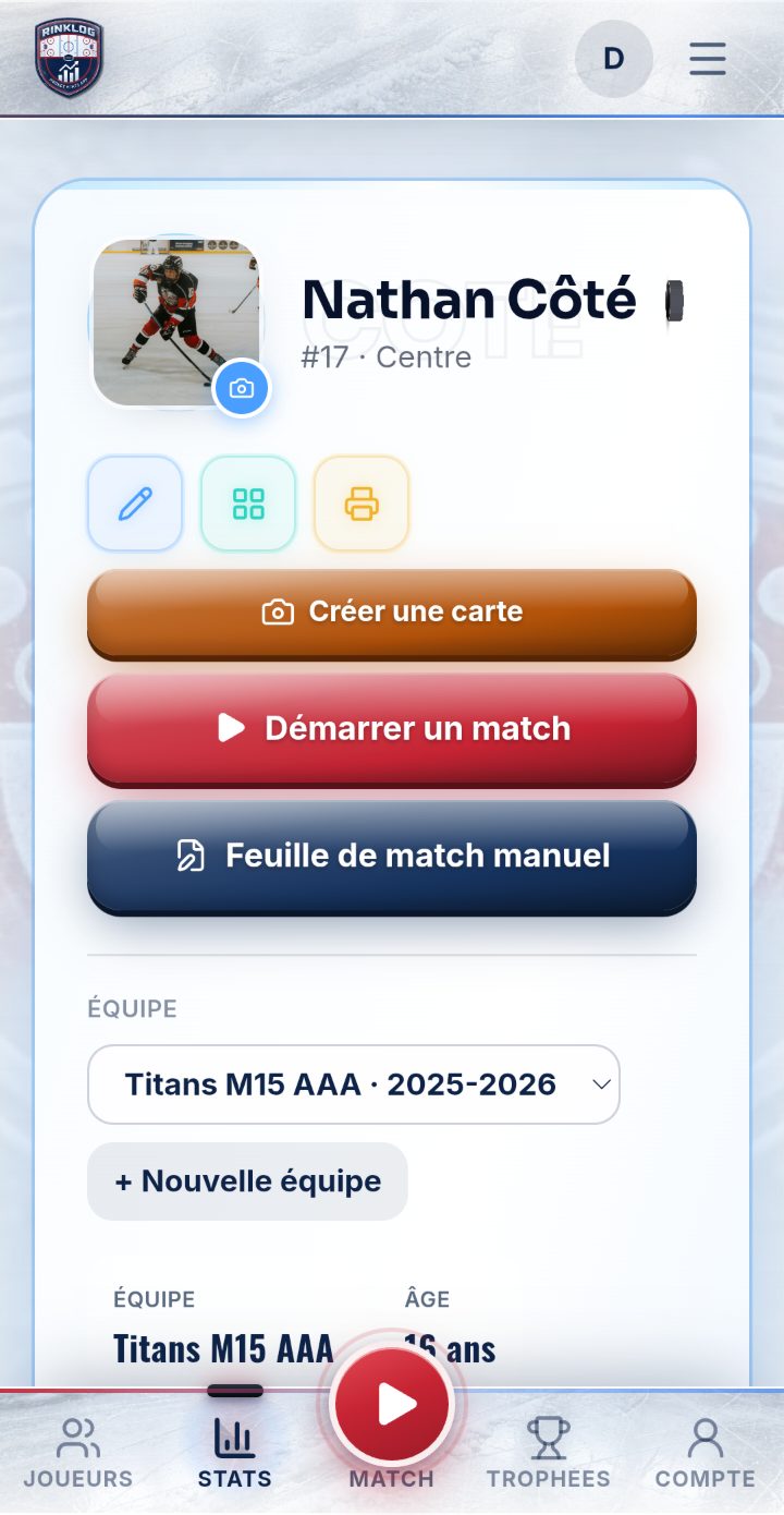 Fiche du joueur dans RinkLog