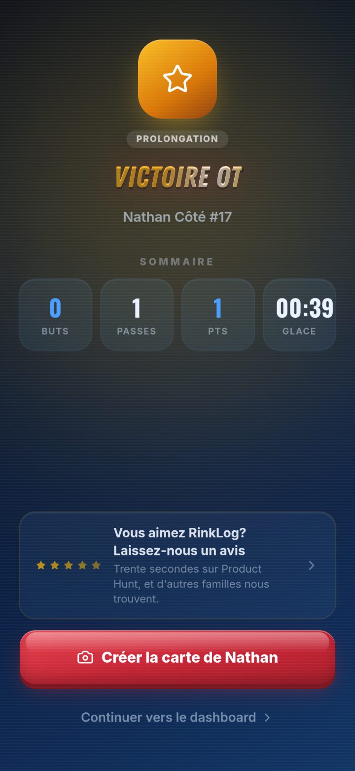 Écran de fin de match, victoire en prolongation